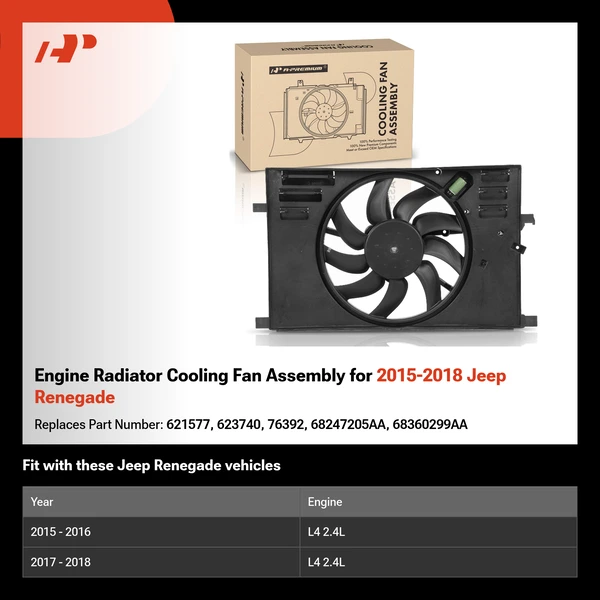Engine Radiator Cooling Fan Assembly for 2015-2018 Jeep Renegade