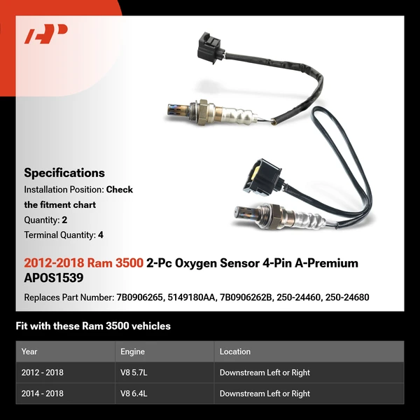 2012-2018 Ram 3500 2-Pc Oxygen Sensor 4-Pin A-Premium APOS1539
