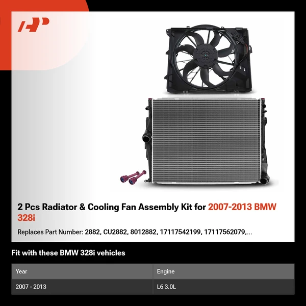 2 Pcs Radiator & Cooling Fan Assembly Kit for 2007-2013 BMW 328i