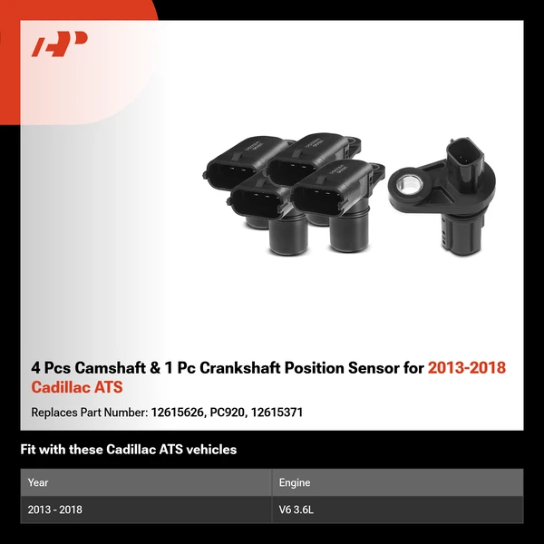 4 Pcs Camshaft & 1 Pc Crankshaft Position Sensor for 2013-2018 Cadillac ATS