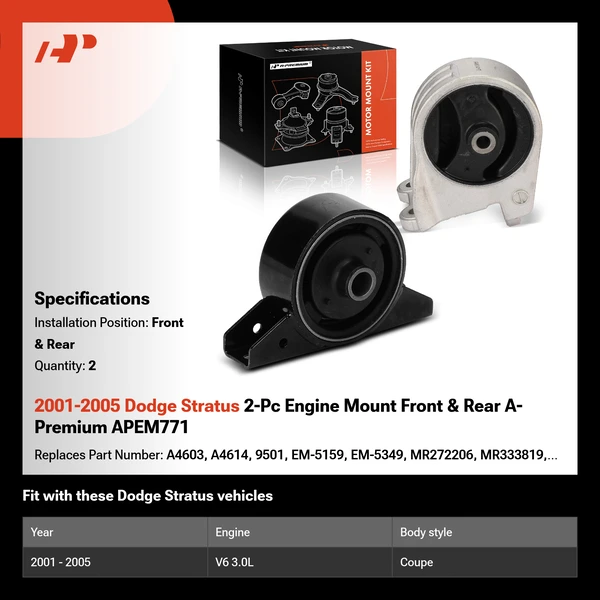 2001-2005 Dodge Stratus 2-Pc Engine Mount Front & Rear A-Premium APEM771