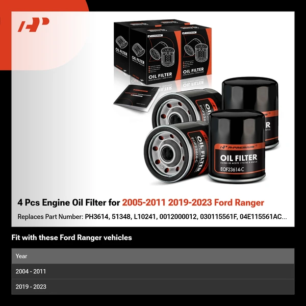 4 Pcs Engine Oil Filter for 2005-2011 2019-2023 Ford Ranger