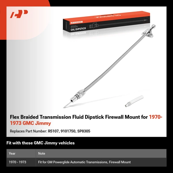 Flex Braided Transmission Fluid Dipstick Firewall Mount for 1970-1973 GMC Jimmy