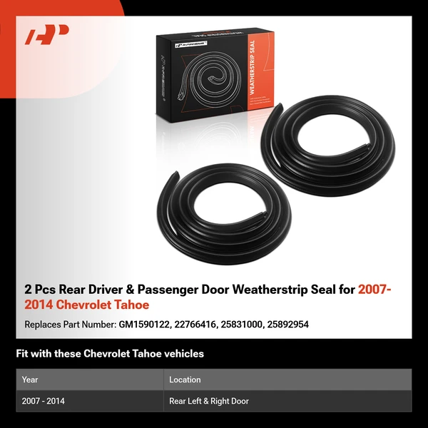 2 Pcs Rear Driver & Passenger Door Weatherstrip Seal for 2007-2014 Chevrolet Tahoe