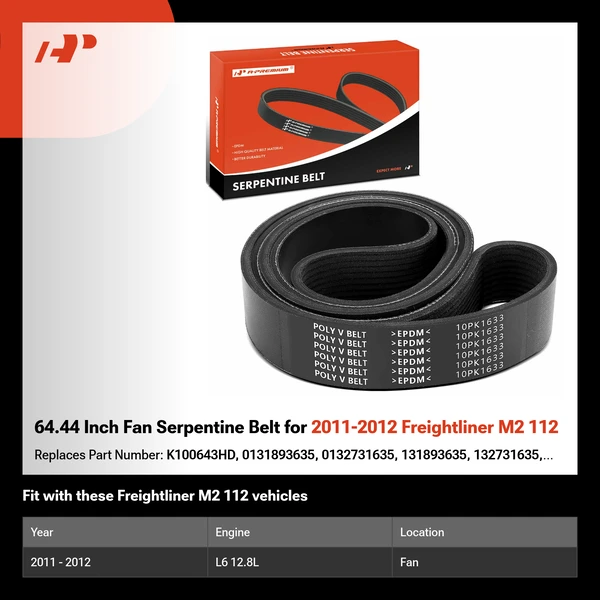 64.44 Inch Fan Serpentine Belt for 2011-2012 Freightliner M2 112