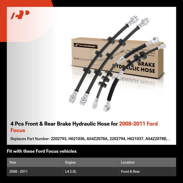 4 Pcs Front & Rear Brake Hydraulic Hose for 2008-2011 Ford Focus