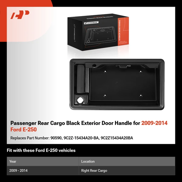 Passenger Rear Cargo Black Exterior Door Handle for 2009-2014 Ford E-250