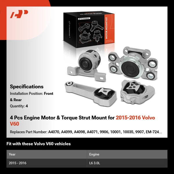 4 Pcs Engine Motor & Torque Strut Mount for 2015-2016 Volvo V60