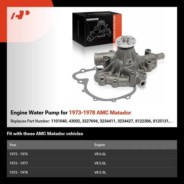Engine Water Pump for 1973-1978 AMC Matador
