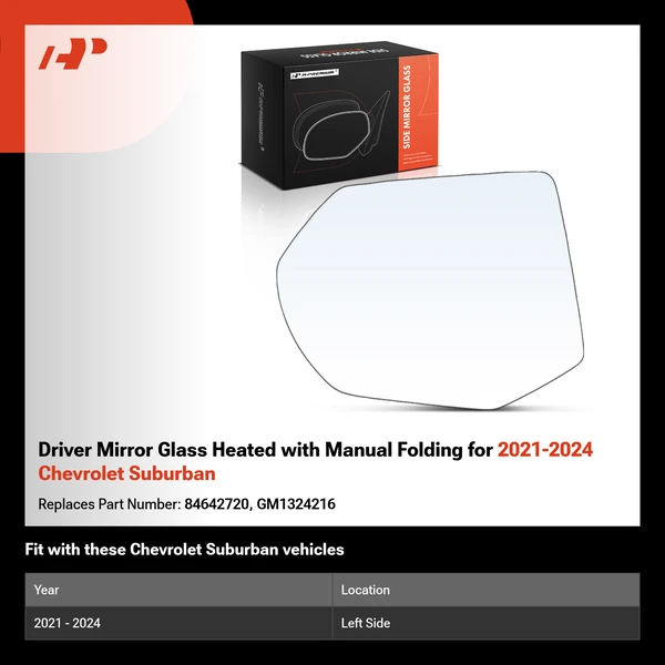 Driver Mirror Glass Heated with Manual Folding for 2021-2024 Chevrolet Suburban