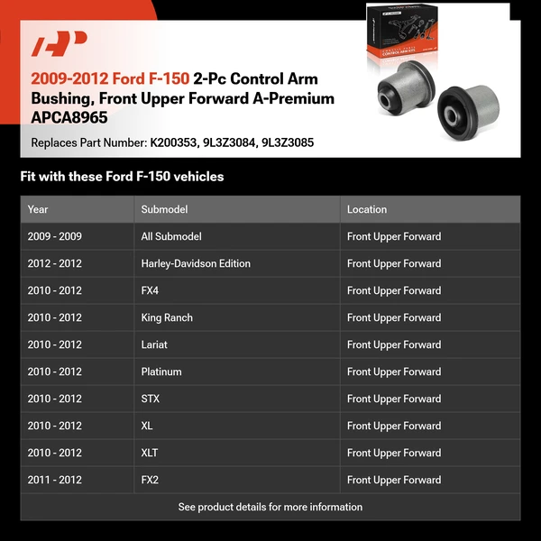 2009-2012 Ford F-150 2-Pc Control Arm Bushing, Front Upper Forward A-Premium APCA8965