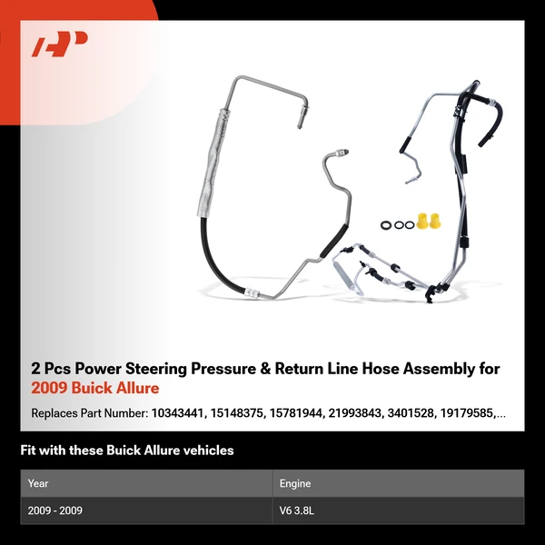 2 Pcs Power Steering Pressure & Return Line Hose Assembly for 2009 Buick Allure