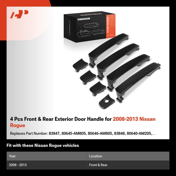 4 Pcs Front & Rear Exterior Door Handle for 2008-2013 Nissan Rogue