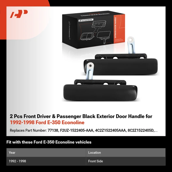 2 Pcs Front Driver & Passenger Black Exterior Door Handle for 1992-1998 Ford E-350 Econoline