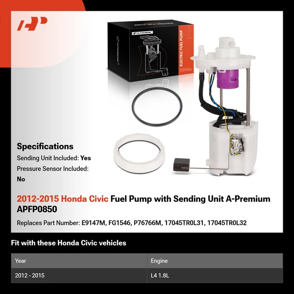 2012-2015 Honda Civic Fuel Pump with Sending Unit A-Premium APFP0850