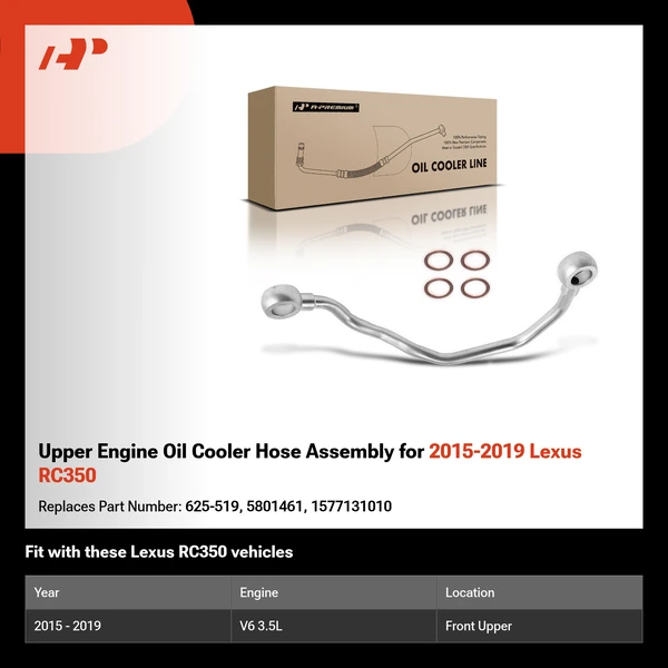 Upper Engine Oil Cooler Hose Assembly for 2015-2019 Lexus RC350