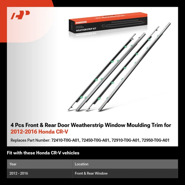 4 Pcs Front & Rear Door Weatherstrip Window Moulding Trim for 2012-2016 Honda CR-V