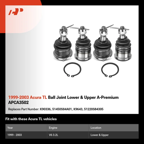 1999-2003 Acura TL Ball Joint Lower & Upper A-Premium APCA3502