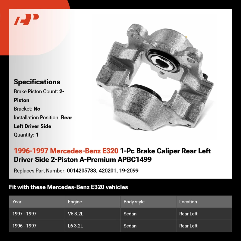 1996-1997 Mercedes-Benz E320 1-Pc Brake Caliper Rear Left Driver Side 2-Piston A-Premium APBC1499