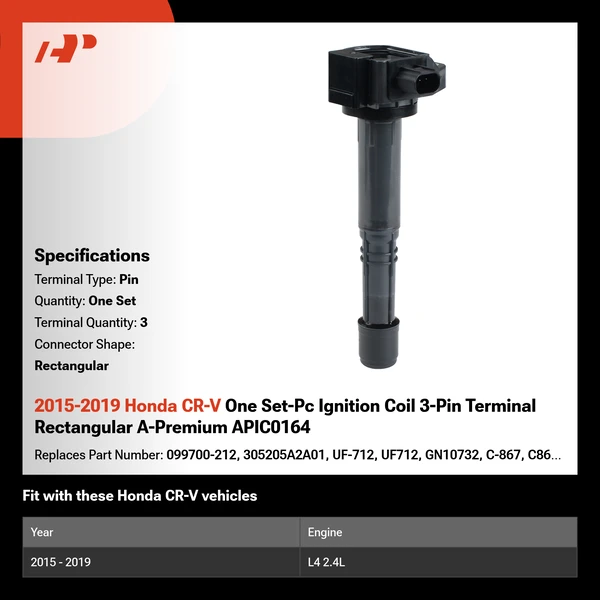 2015-2019 Honda CR-V One Set-Pc Ignition Coil 3-Pin Terminal Rectangular A-Premium APIC0164