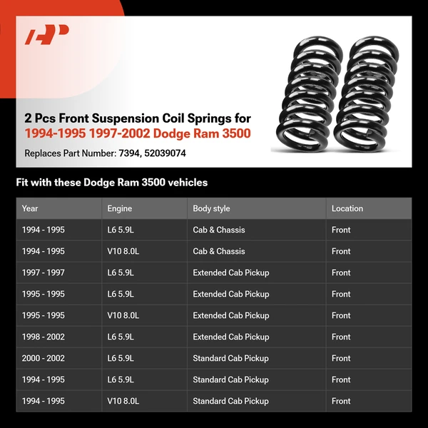 2 Pcs Front Suspension Coil Springs for 1994-1995 1997-2002 Dodge Ram 3500