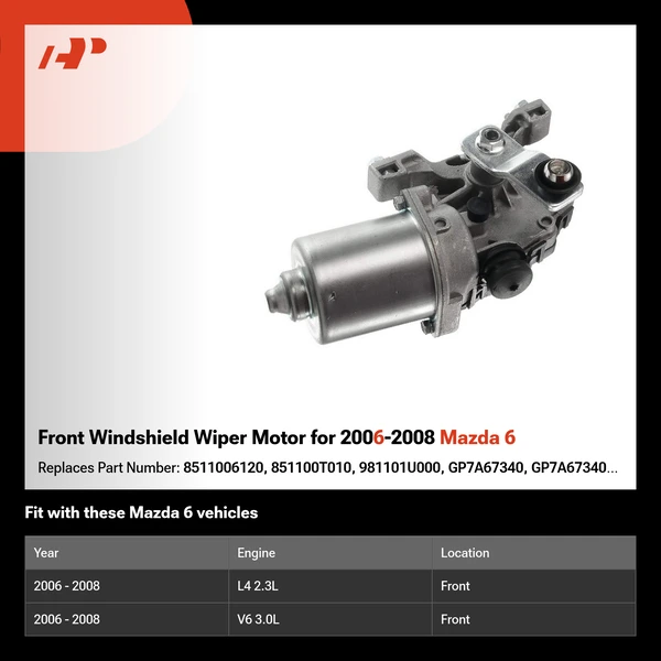 Front Windshield Wiper Motor for 2006-2008 Mazda 6