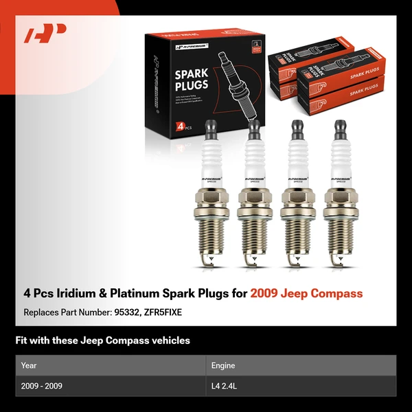 4 Pcs Iridium & Platinum Spark Plugs for 2009 Jeep Compass