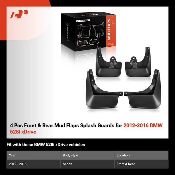 4 Pcs Front & Rear Mud Flaps Splash Guards for 2012-2016 BMW 528i xDrive