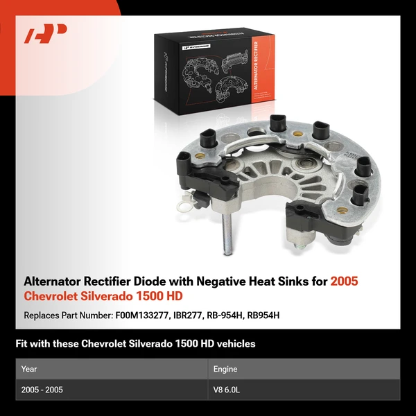 Alternator Rectifier Diode with Negative Heat Sinks for 2005 Chevrolet Silverado 1500 HD