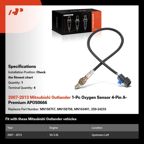 2007-2013 Mitsubishi Outlander 1-Pc Oxygen Sensor 4-Pin A-Premium APOS0666