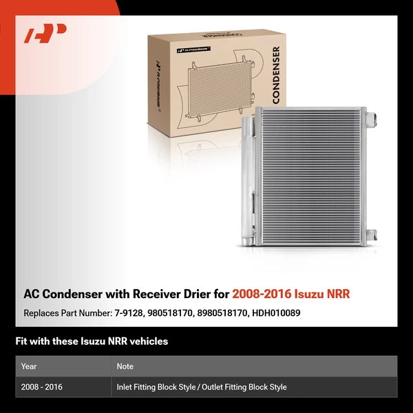 AC Condenser with Receiver Drier for 2008-2016 Isuzu NRR