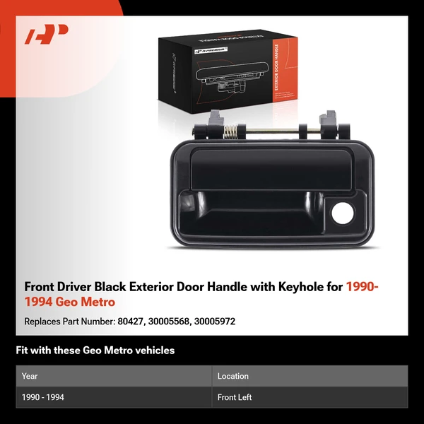 Front Driver Black Exterior Door Handle with Keyhole for 1990-1994 Geo Metro