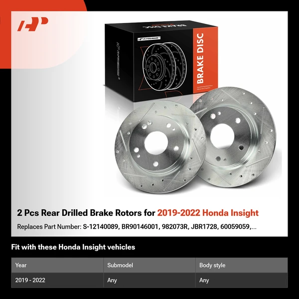 2 Pcs Rear Drilled Brake Rotors for 2019-2022 Honda Insight
