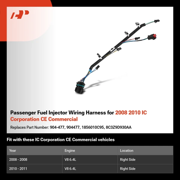 Passenger Fuel Injector Wiring Harness for 2008 2010 IC Corporation CE Commercial