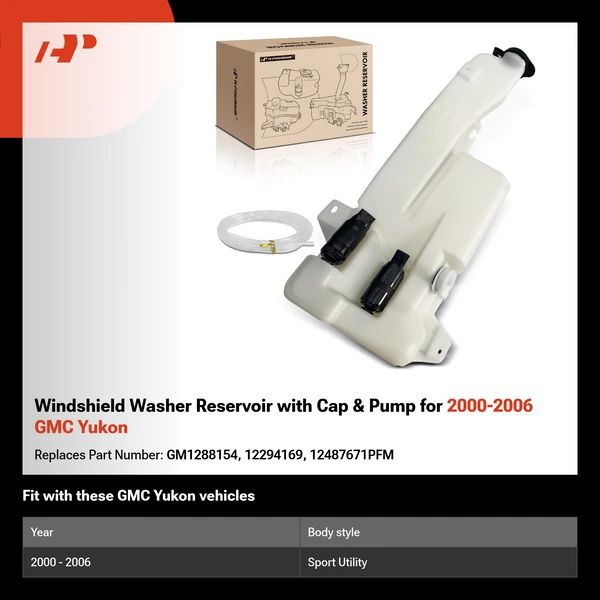 Windshield Washer Reservoir with Cap & Pump for 2000-2006 GMC Yukon