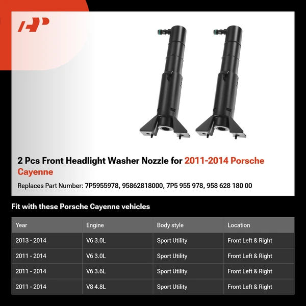 2 Pcs Front Headlight Washer Nozzle for 2011-2014 Porsche Cayenne