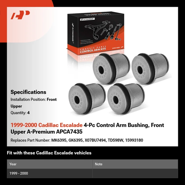1999-2000 Cadillac Escalade 4-Pc Control Arm Bushing, Front Upper A-Premium APCA7435