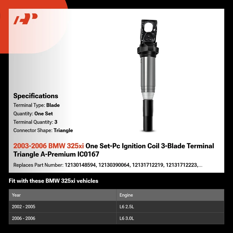 2003-2006 BMW 325xi One Set-Pc Ignition Coil 3-Blade Terminal Triangle A-Premium IC0167