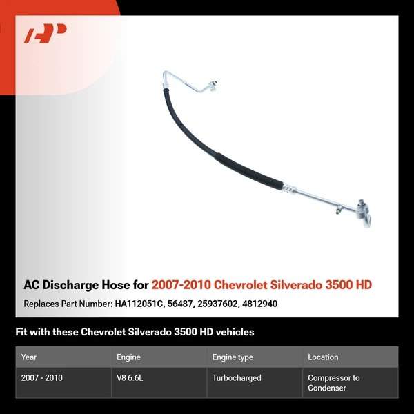 AC Discharge Hose for 2007-2010 Chevrolet Silverado 3500 HD