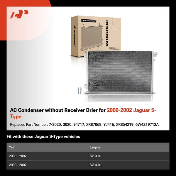 AC Condenser without Receiver Drier for 2000-2002 Jaguar S-Type