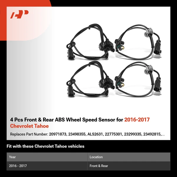 4 Pcs Front & Rear ABS Wheel Speed Sensor for 2016-2017 Chevrolet Tahoe