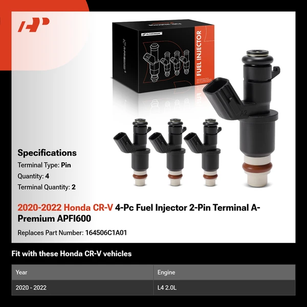 2020-2022 Honda CR-V 4-Pc Fuel Injector 2-Pin Terminal A-Premium APFI600