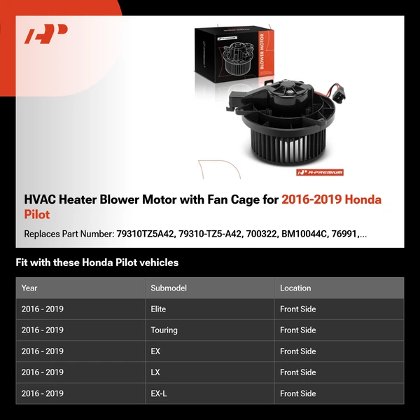 HVAC Heater Blower Motor with Fan Cage for 2016-2019 Honda Pilot