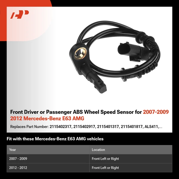 Front Driver or Passenger ABS Wheel Speed Sensor for 2007-2009 2012 Mercedes-Benz E63 AMG