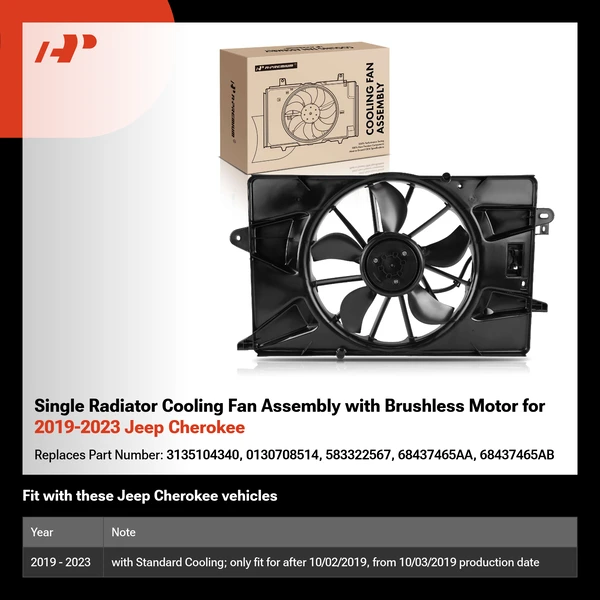 Single Radiator Cooling Fan Assembly with Brushless Motor for 2019-2023 Jeep Cherokee