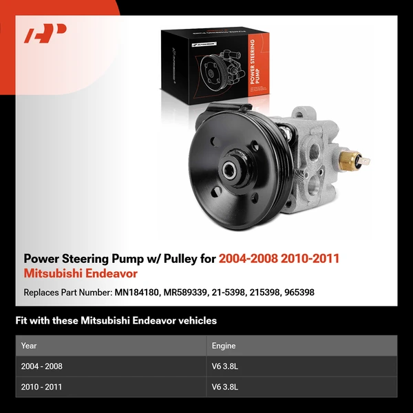 Power Steering Pump w/ Pulley for 2004-2008 2010-2011 Mitsubishi Endeavor