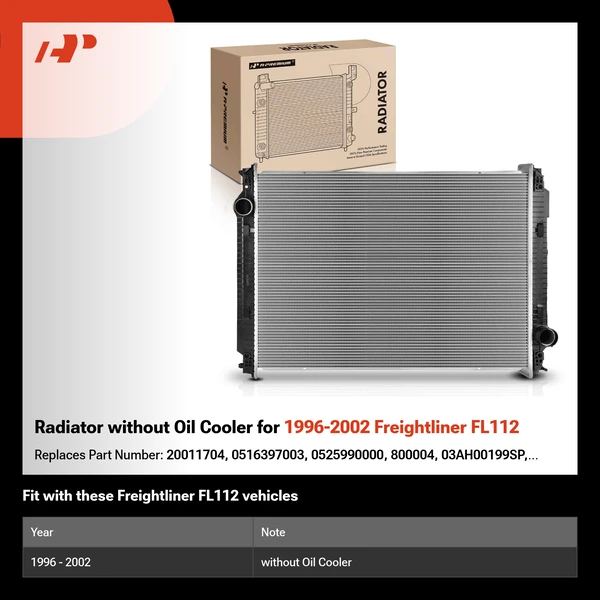 Radiator without Oil Cooler for 1996-2002 Freightliner FL112