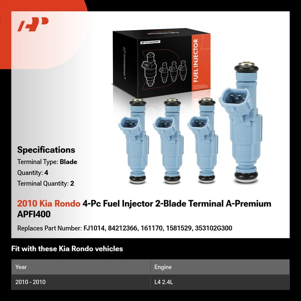 2010 Kia Rondo 4-Pc Fuel Injector 2-Blade Terminal A-Premium APFI400