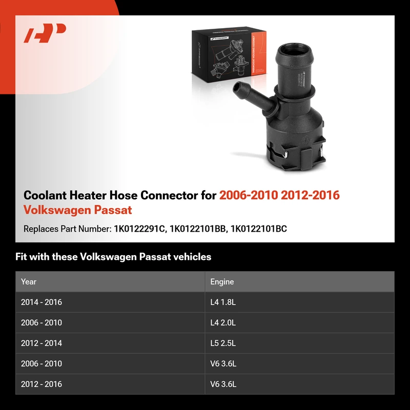 Coolant Heater Hose Connector for 2006-2010 2012-2016 Volkswagen Passat