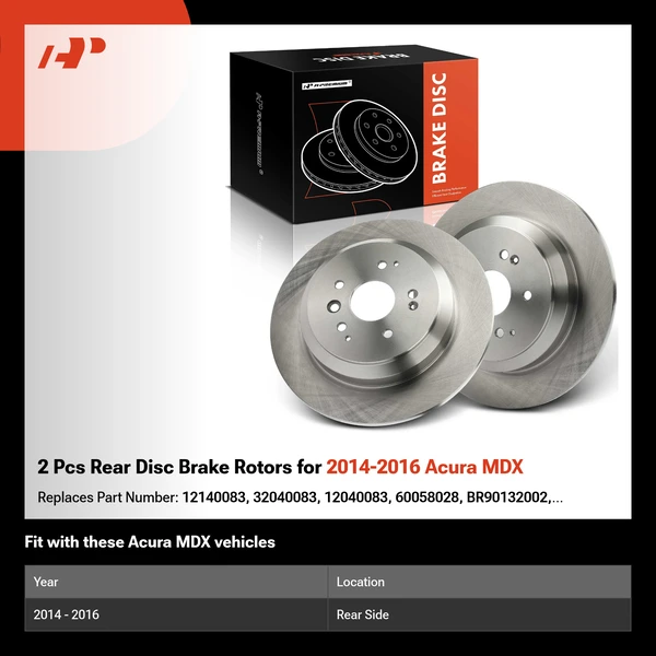 2 Pcs Rear Disc Brake Rotors for 2014-2016 Acura MDX